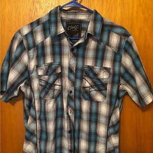 Chaps Men's Casual Blue Plaid Button-Down Shirt